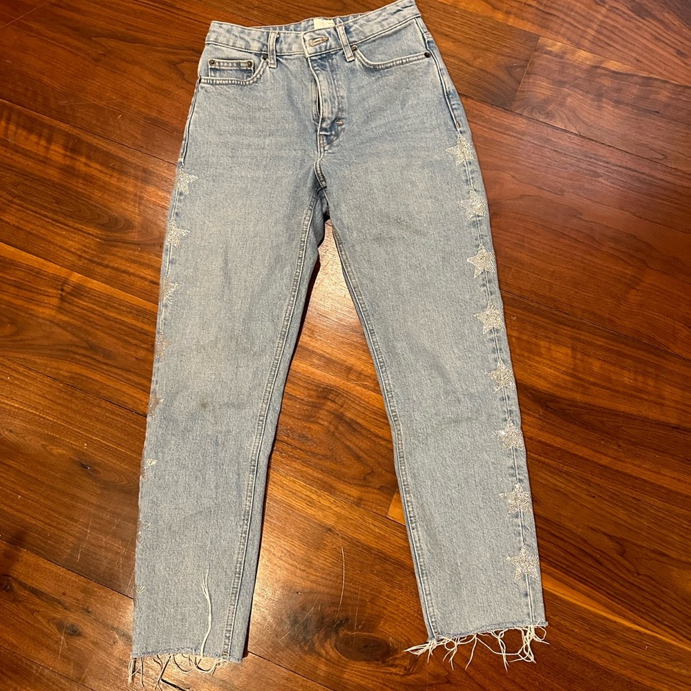 topshop bleach diamante star straight leg jeans